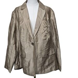 Coldwater Creek Blazer Womens 20 Taupe Embellished Linen‎ Blend Shaped Jacket